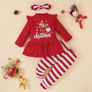 NWOT Kids Toddler Girl My First Christmas Holiday Outfit 12-18 months Red Santa